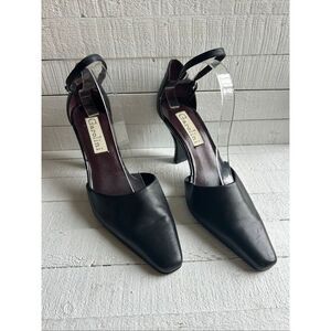 Garolini Grace Black Leather Heels Ankle Strap Pumps Women’s Size 10M Square Toe